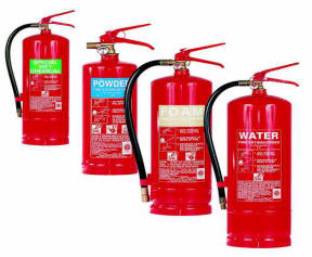 group of different sized fire extinguishers